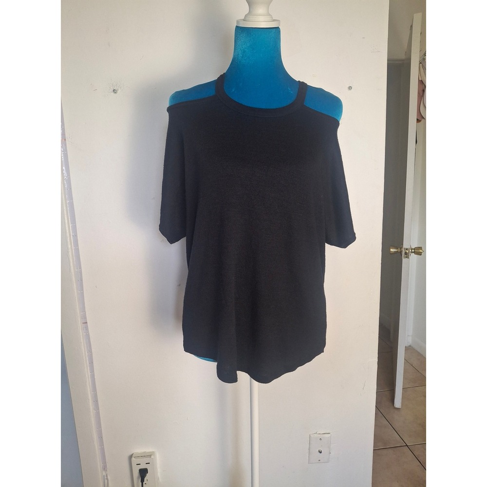 Rag & Bone Jean Black Cold Shoulder Knit Top Short Sleeve Rayon Blend Small